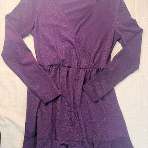 Zeagoo Purple Glitter Wrap Dress Women S – Long Sleeve, V-Neck, Short Pullover
